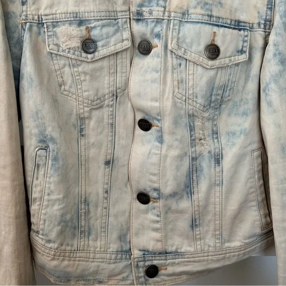 FREE PEOPLE Distressed Acid Wash Denim Jacket - Picture 3 of 4